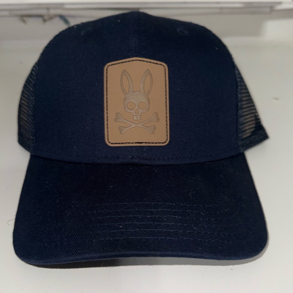 Psycho Bunny Navy Trucker Hat with Tan Patch